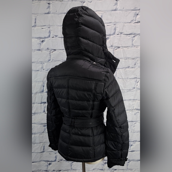 Burberry Women's Puffer Winter Jacket Grey Goose Down Fill Black Hooded Small - Picture 8 of 16